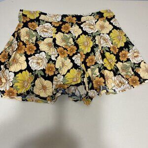 Forever 21 Yellow Floral Mini‎ Skirt/shorts Women's Sz M Hidden Side Zipper